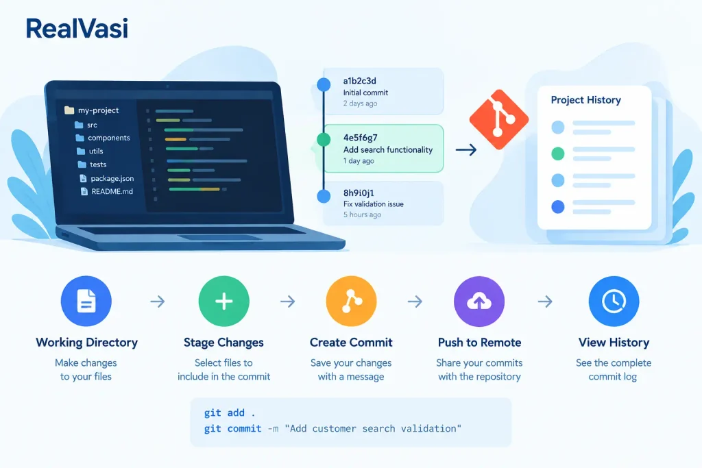 Git Commit Workflow Git commit workflow from working directory to project history